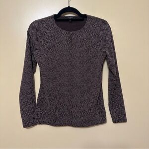 Talbots Tight Dot Patterned Key Hole  Long Sleeve Knit Top Women S Petite Brown